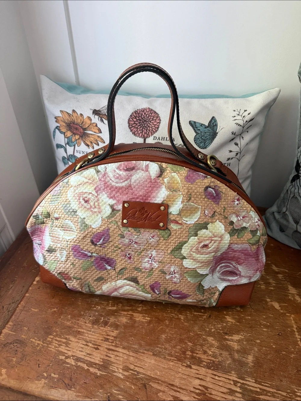 Patricia Nash Straw Dome Satchel Crackled Rose